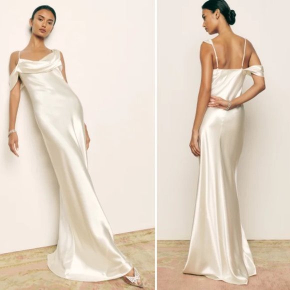 Reformation Ronda Silk Maxi Dress SZ 4 Ivory One Shoulder Asymmetrical Neckline - Picture 1 of 11